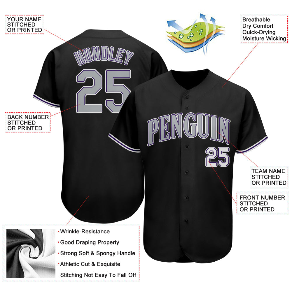 Custom Black Gray-Purple Authentic Baseball Jersey - Sky-Custom