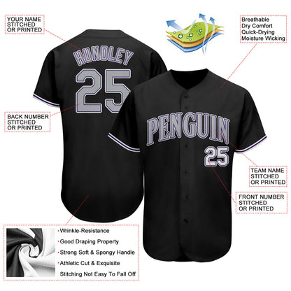 Custom Black Gray-Purple Authentic Baseball Jersey - Sky-Custom