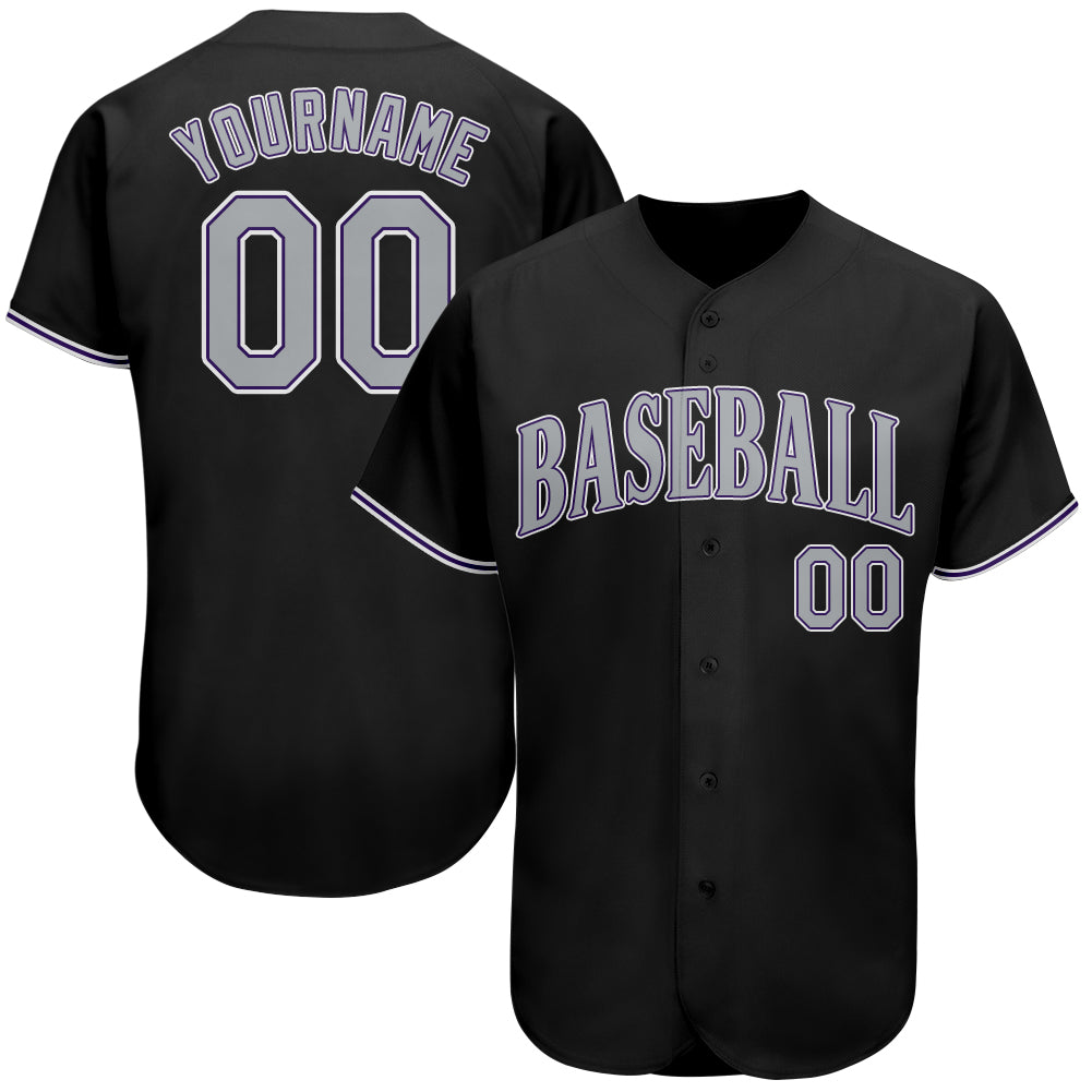 Custom Black Gray-Purple Authentic Baseball Jersey - Sky-Custom