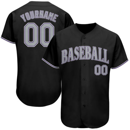 Custom Black Gray-Purple Authentic Baseball Jersey - Sky-Custom