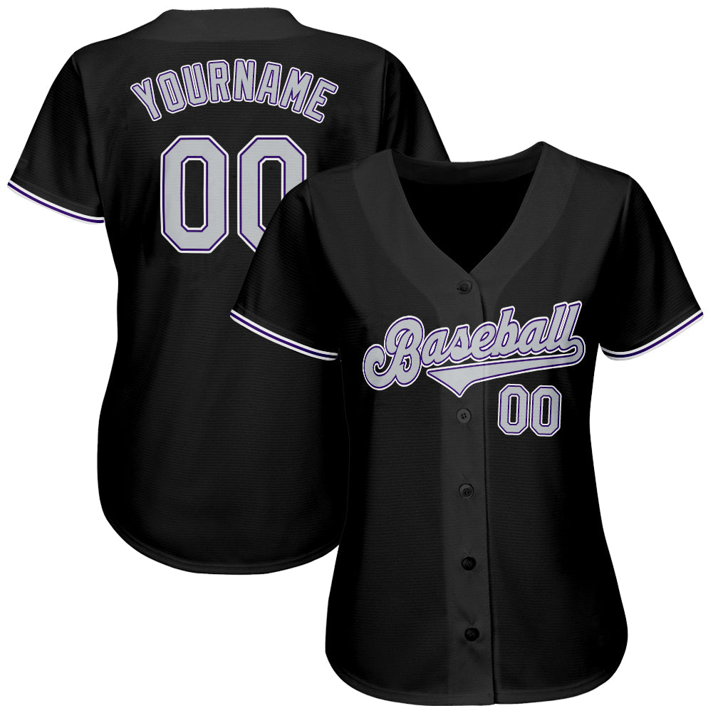 Custom Black Gray-Purple Authentic Baseball Jersey - Sky-Custom