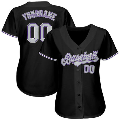 Custom Black Gray-Purple Authentic Baseball Jersey - Sky-Custom
