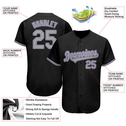 Custom Black Gray-Purple Authentic Baseball Jersey - Sky-Custom