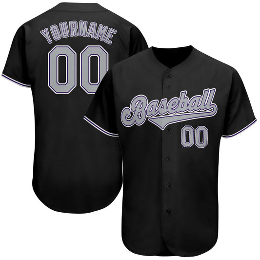 Custom Black Gray-Purple Authentic Baseball Jersey - Sky-Custom