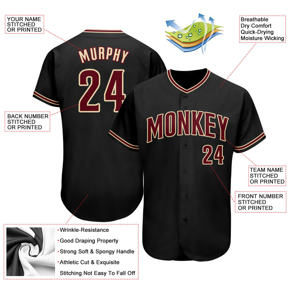 Custom Black Crimson-City Cream Authentic Baseball Jersey - Sky-Custom