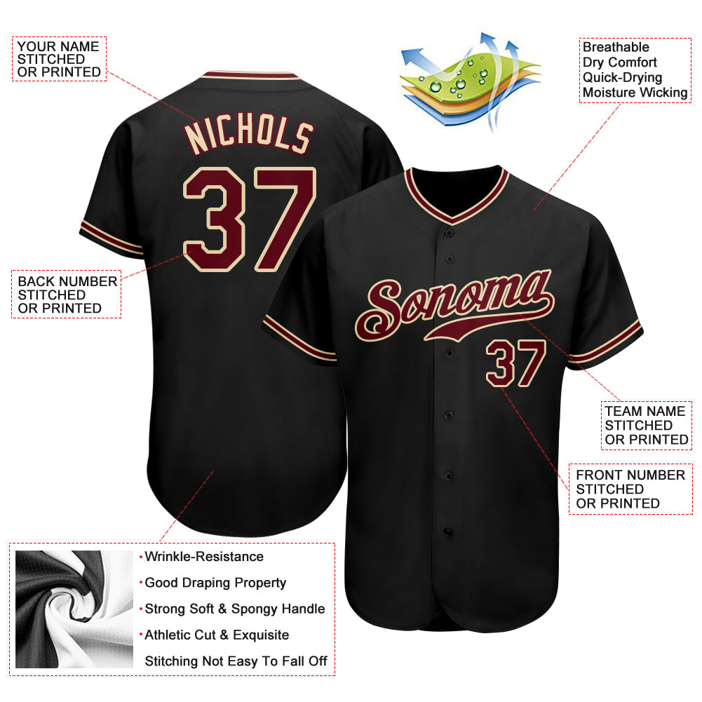 Custom Black Crimson-City Cream Authentic Baseball Jersey - Sky-Custom
