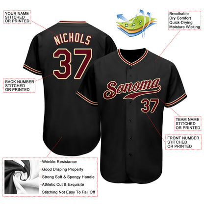 Custom Black Crimson-City Cream Authentic Baseball Jersey - Sky-Custom