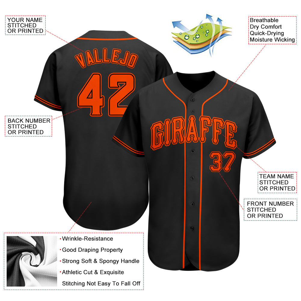 Custom Black Orange Authentic Baseball Jersey - Sky-Custom