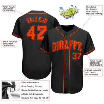 Custom Black Orange Authentic Baseball Jersey - Sky-Custom