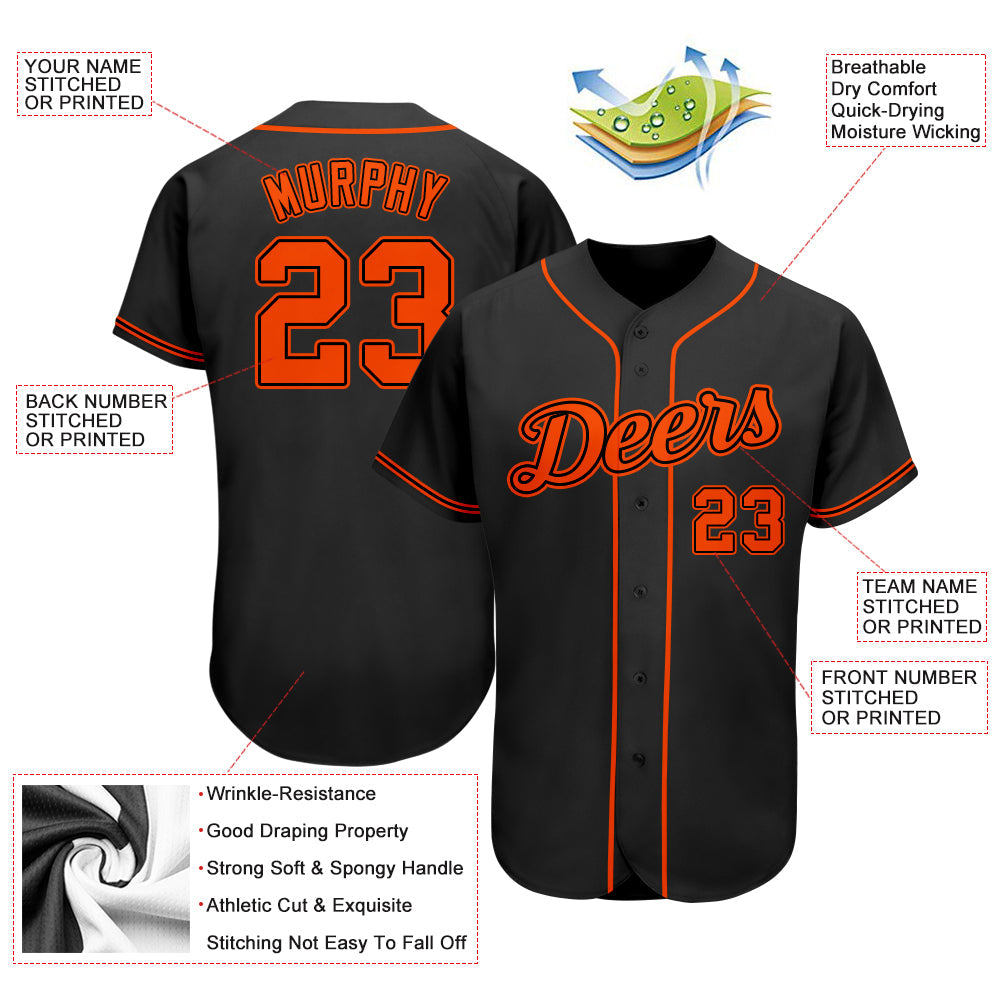 Custom Black Orange Authentic Baseball Jersey - Sky-Custom