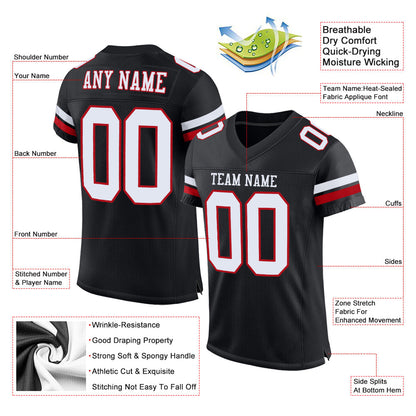 Custom Black White-Red Mesh Authentic Football Jersey - Sky-Custom