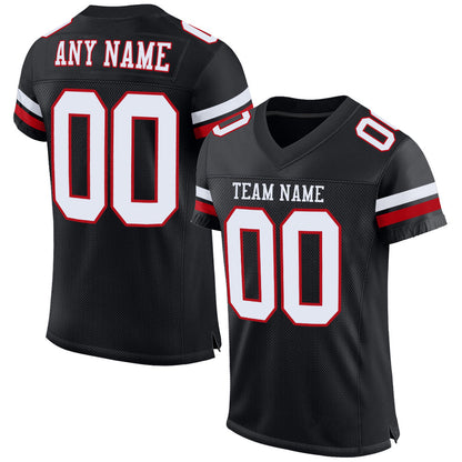 Custom Black White-Red Mesh Authentic Football Jersey - Sky-Custom