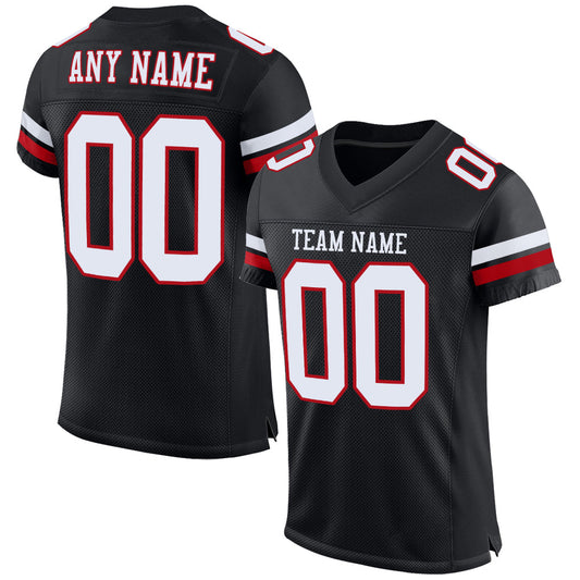 Custom Black White-Red Mesh Authentic Football Jersey - Sky-Custom