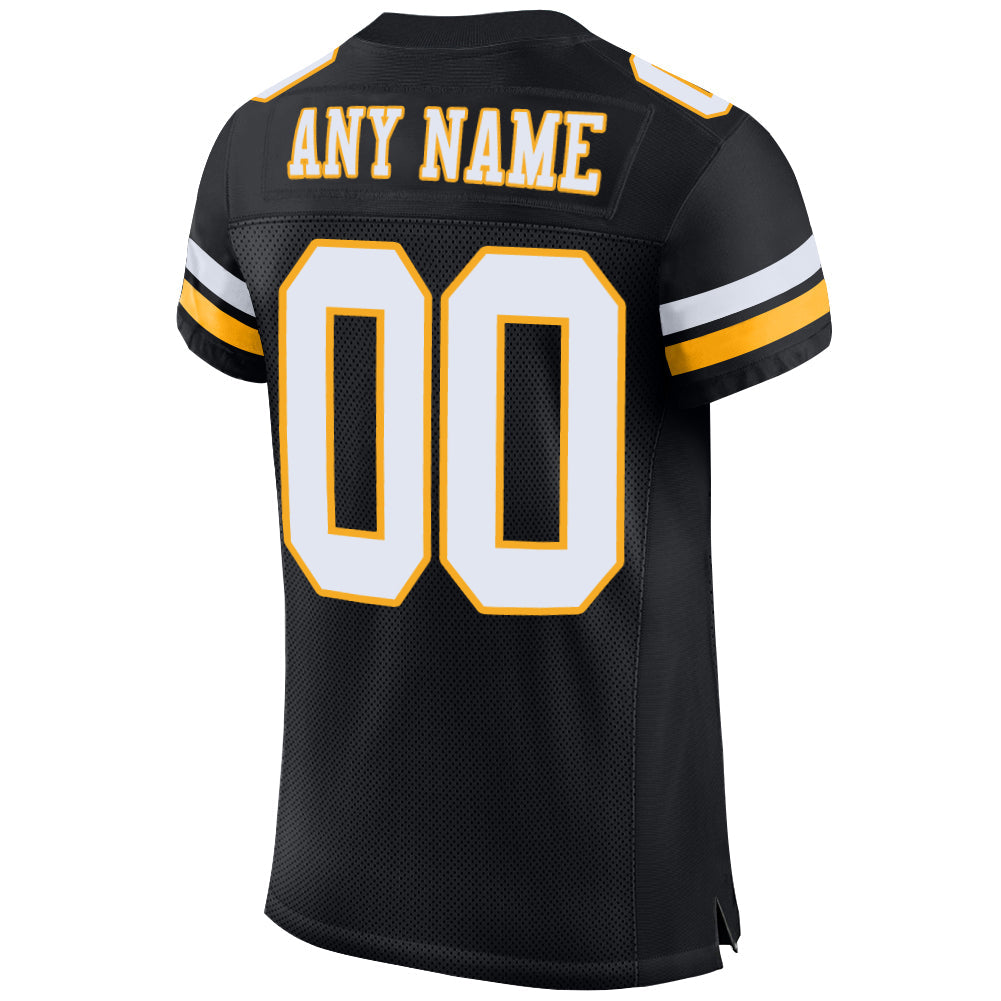 Custom Black White-Gold Mesh Authentic Football Jersey - Sky-Custom