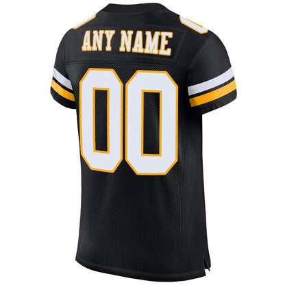 Custom Black White-Gold Mesh Authentic Football Jersey - Sky-Custom