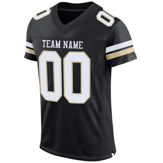 Custom Black White-Vegas Gold Mesh Authentic Football Jersey - Sky-Custom