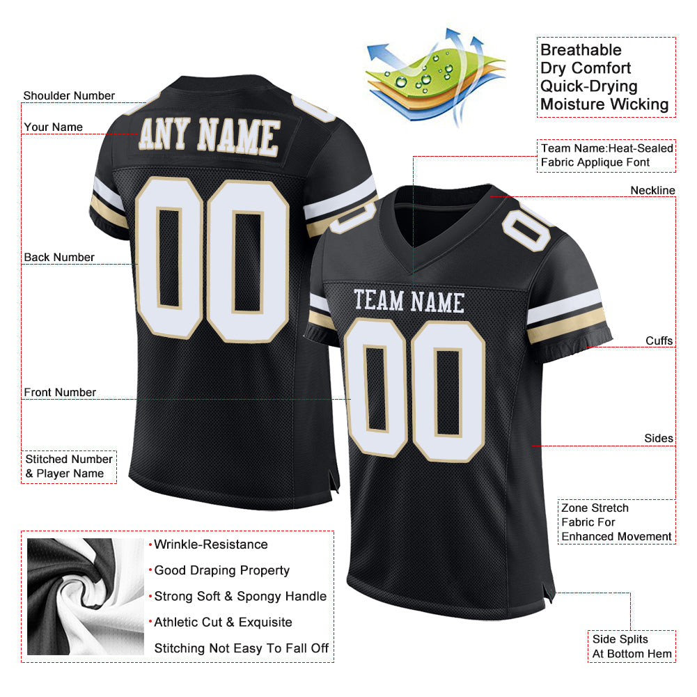 Custom Black White-Vegas Gold Mesh Authentic Football Jersey - Sky-Custom