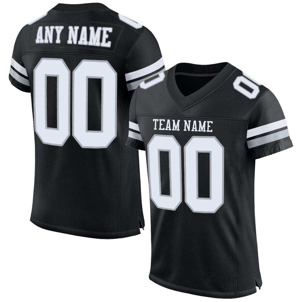 Custom Black White-Silver Mesh Authentic Football Jersey - Sky-Custom