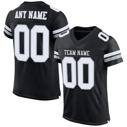 Custom Black White-Silver Mesh Authentic Football Jersey - Sky-Custom