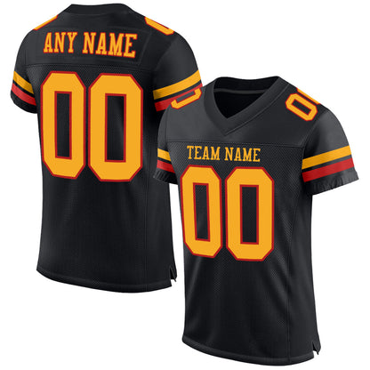 Custom Black Gold-Scarlet Mesh Authentic Football Jersey - Sky-Custom