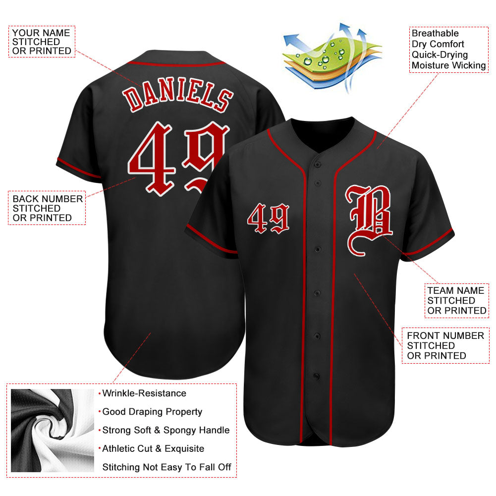 Custom Black Red-White Authentic Baseball Jersey - Sky-Custom