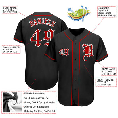 Custom Black Red-White Authentic Baseball Jersey - Sky-Custom