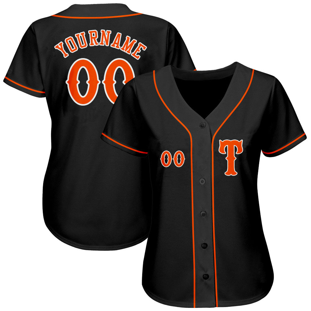 Custom Black Orange-White Authentic Baseball Jersey - Sky-Custom