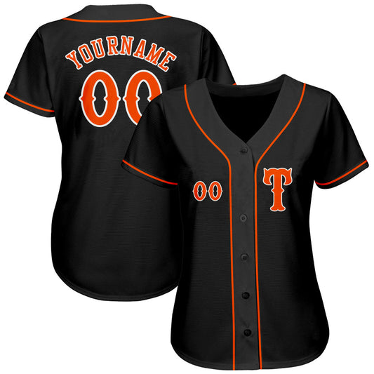 Custom Black Orange-White Authentic Baseball Jersey - Sky-Custom