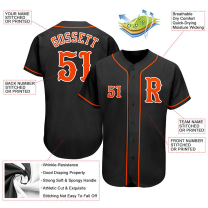 Custom Black Orange-White Authentic Baseball Jersey - Sky-Custom