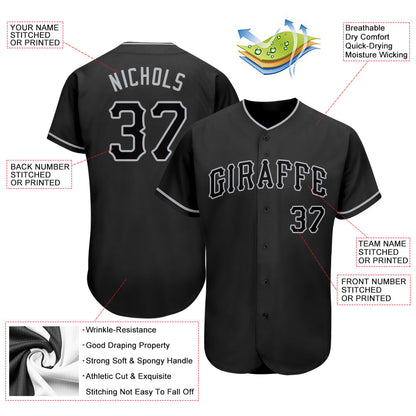 Custom Black Black-Gray Authentic Baseball Jersey - Sky-Custom