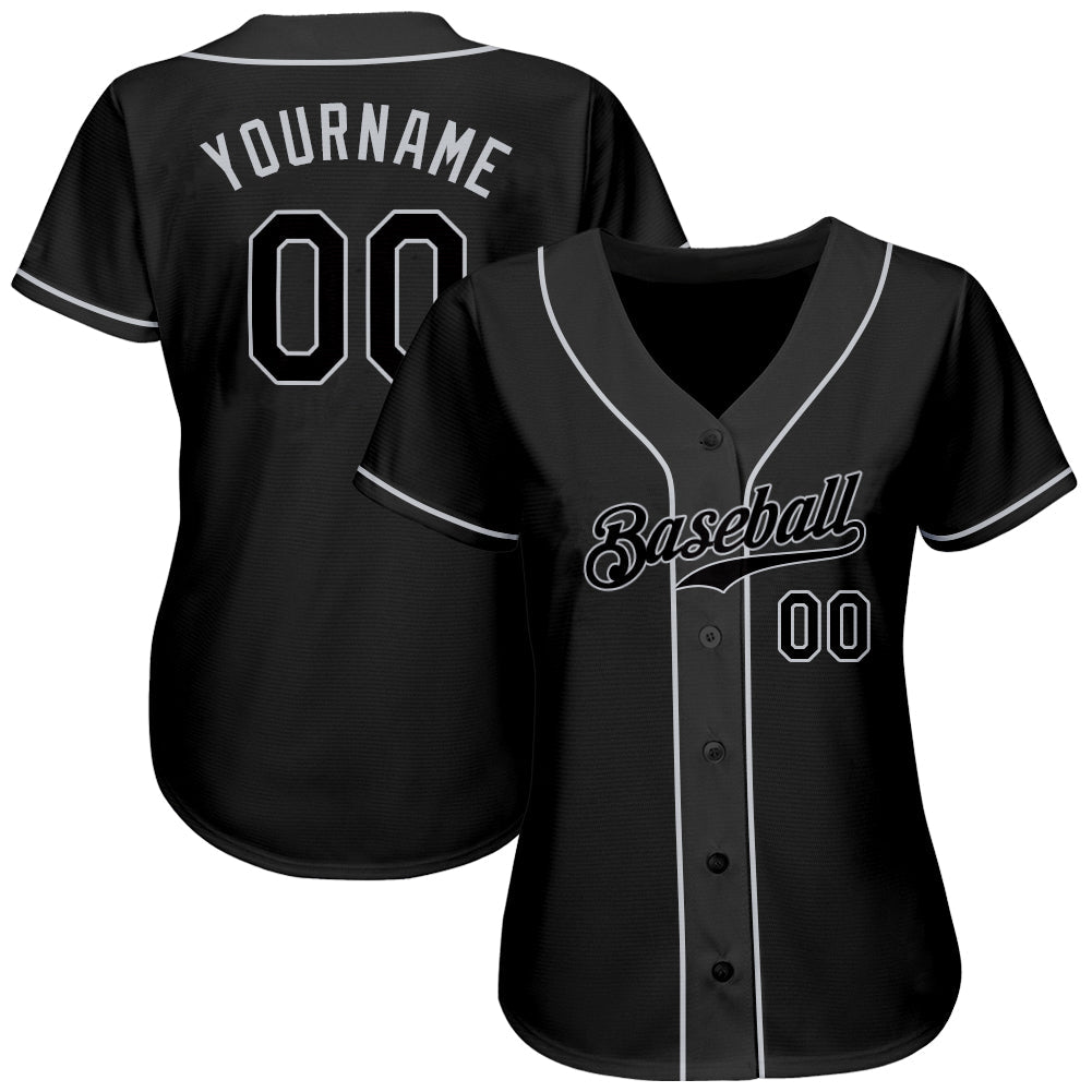 Custom Black Black-Gray Authentic Baseball Jersey - Sky-Custom
