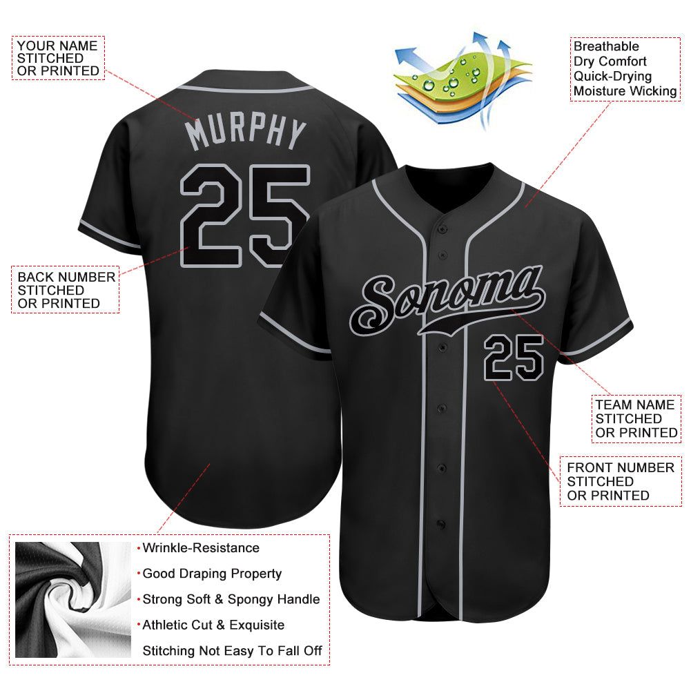 Custom Black Black-Gray Authentic Baseball Jersey - Sky-Custom
