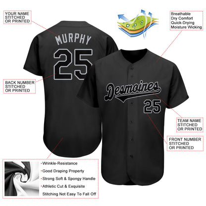 Custom Black Black-Gray Authentic Baseball Jersey - Sky-Custom