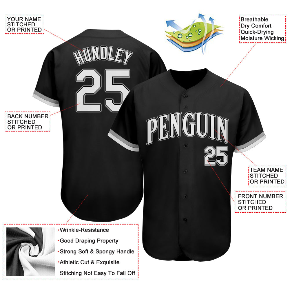 Custom Black White-Gray Authentic Baseball Jersey - Sky-Custom