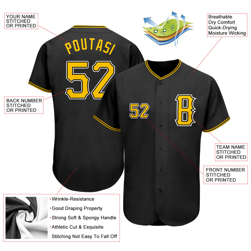 Custom Black Gold-White Authentic Baseball Jersey - Sky-Custom