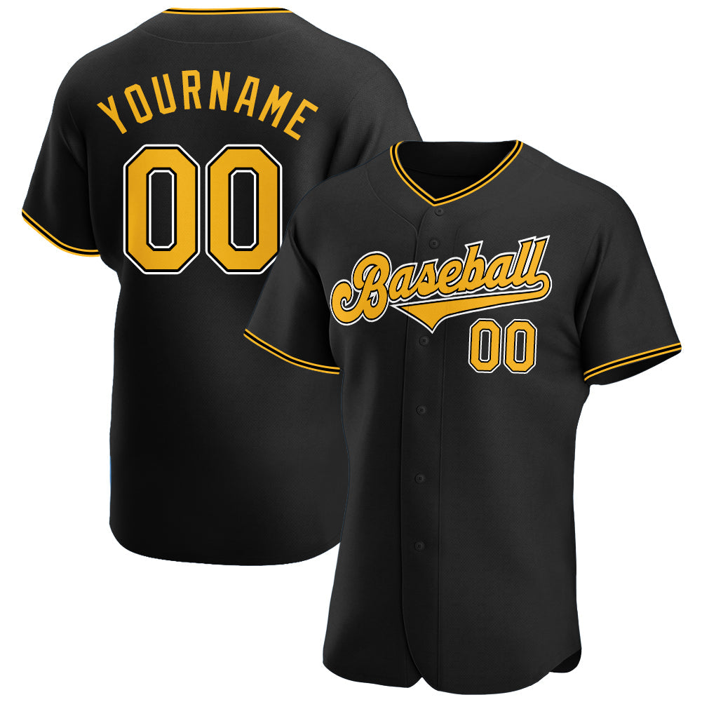 Custom Black Gold-White Authentic Baseball Jersey - Sky-Custom