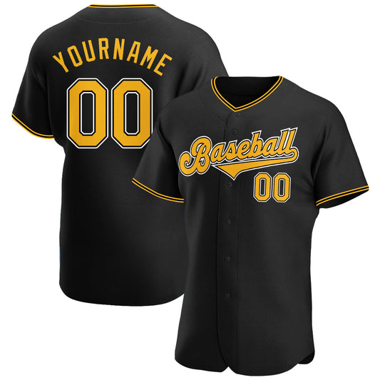 Custom Black Gold-White Authentic Baseball Jersey - Sky-Custom