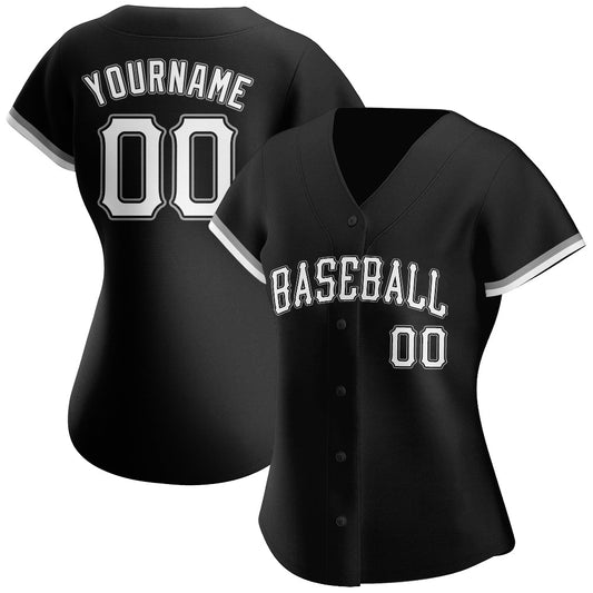 Custom Black White-Gray Authentic Baseball Jersey - Sky-Custom