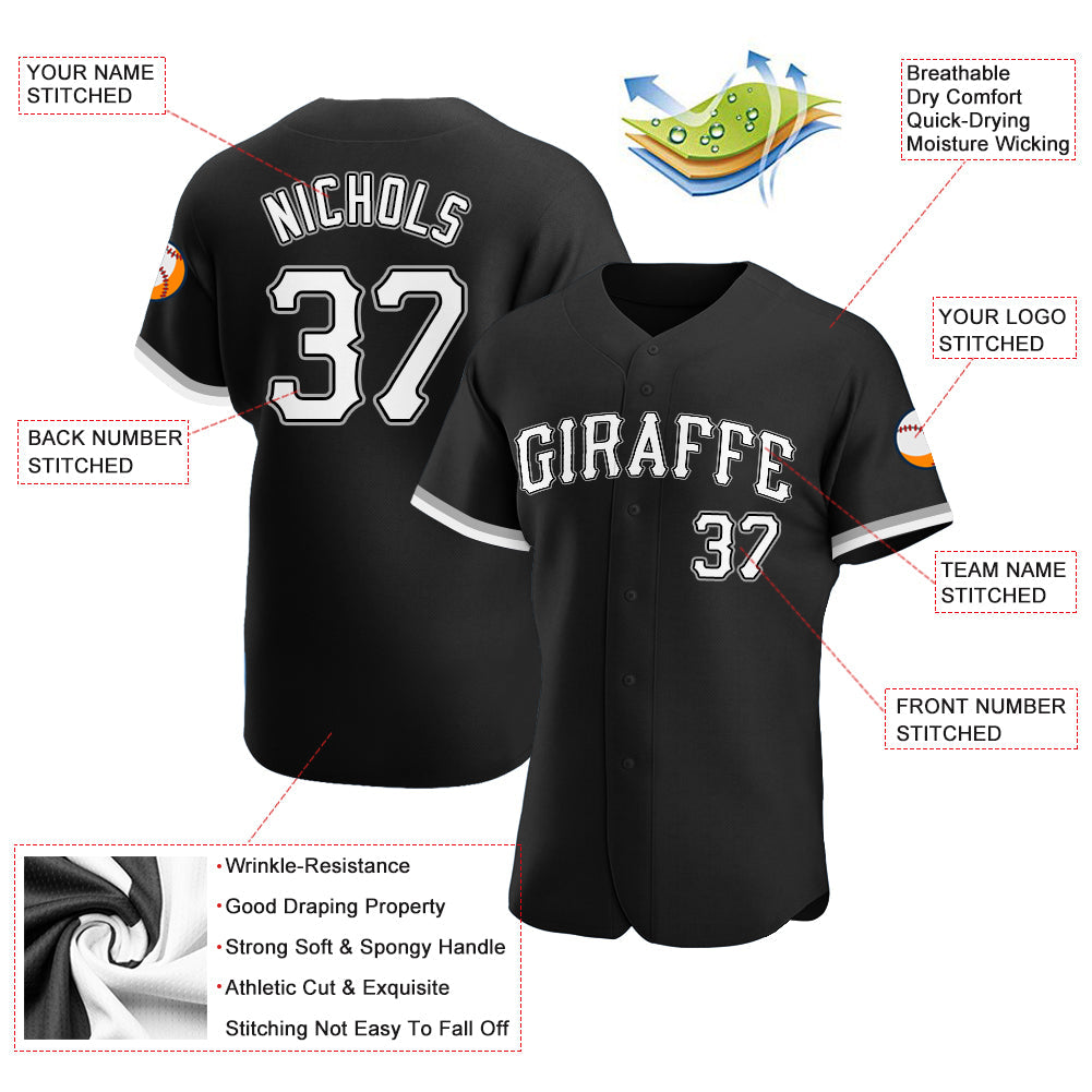 Custom Black White-Gray Authentic Baseball Jersey - Sky-Custom