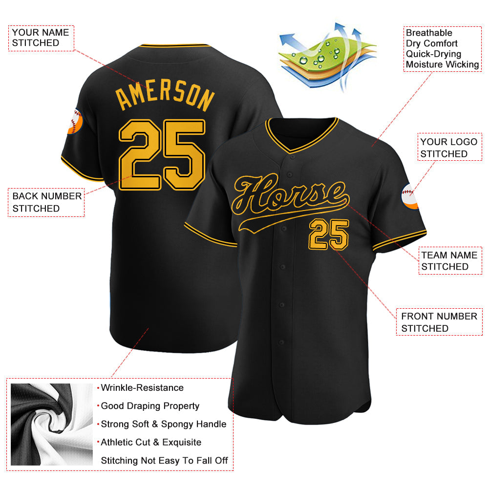 Custom Black Gold-Black Authentic Baseball Jersey - Sky-Custom
