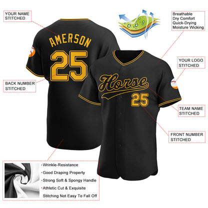Custom Black Gold-Black Authentic Baseball Jersey - Sky-Custom