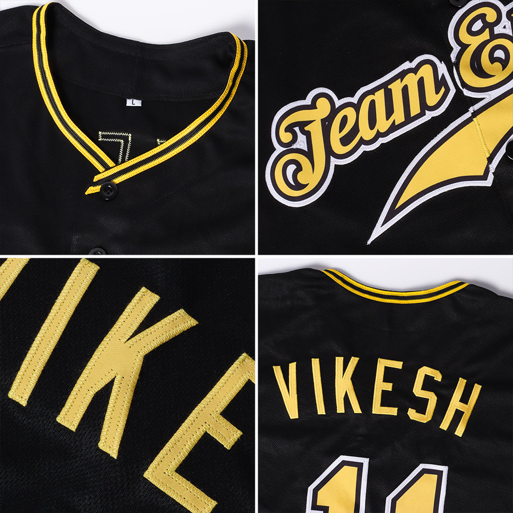 Custom Black Gold-Black Authentic Baseball Jersey - Sky-Custom
