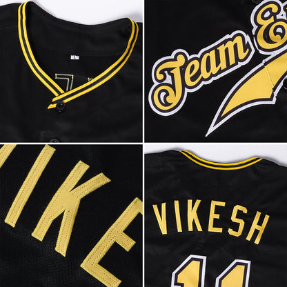 Custom Black Gold-Black Authentic Baseball Jersey - Sky-Custom