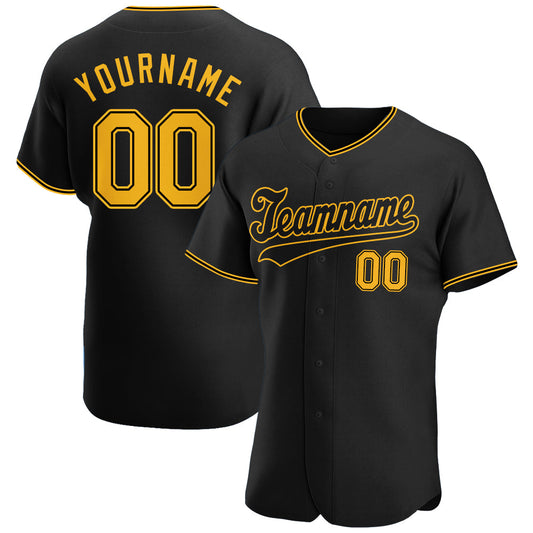 Custom Black Gold-Black Authentic Baseball Jersey - Sky-Custom