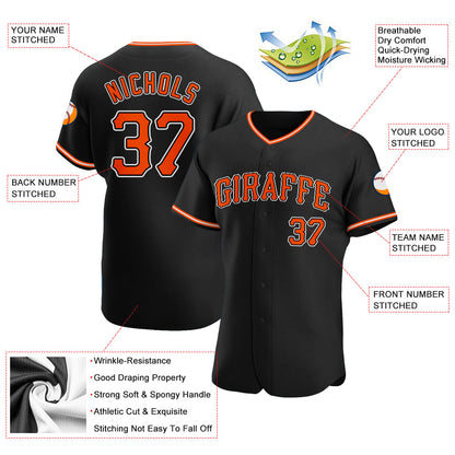 Custom Black Orange-White Authentic Baseball Jersey - Sky-Custom