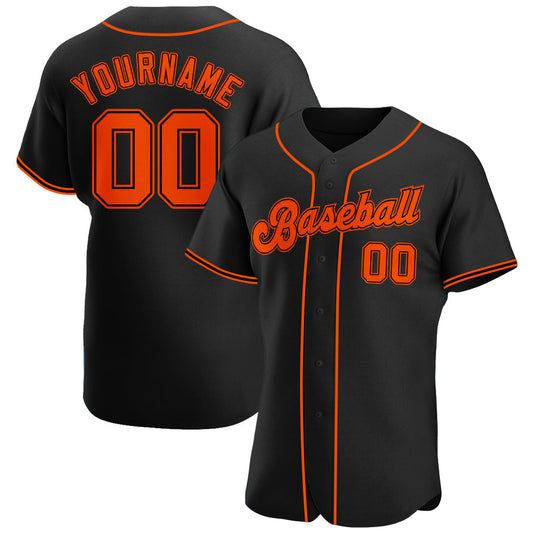 Custom Black Orange-Black Authentic Baseball Jersey - Sky-Custom