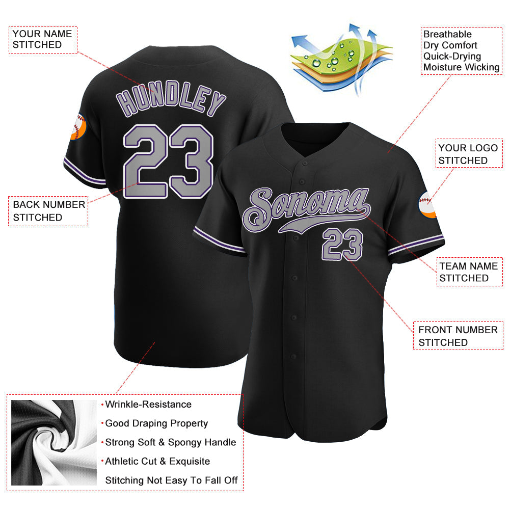 Custom Black Gray-Purple Authentic Baseball Jersey - Sky-Custom