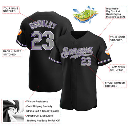 Custom Black Gray-Purple Authentic Baseball Jersey - Sky-Custom