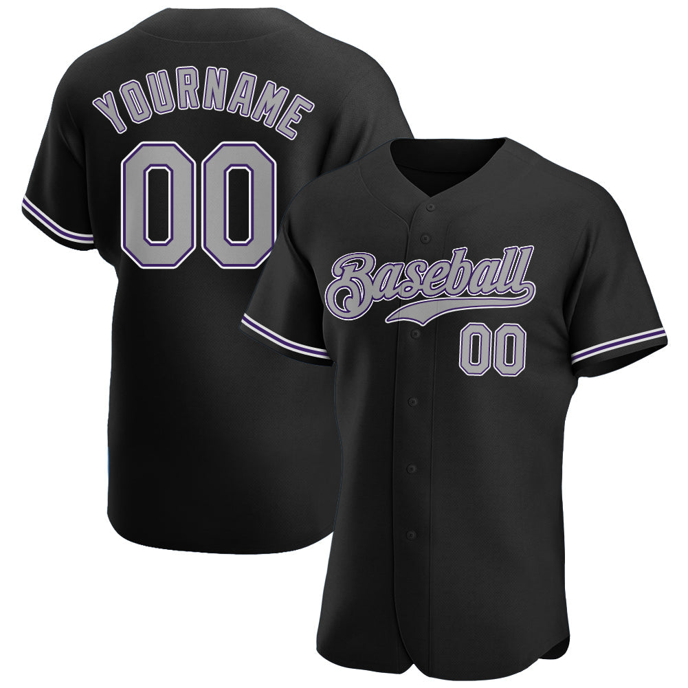 Custom Black Gray-Purple Authentic Baseball Jersey - Sky-Custom