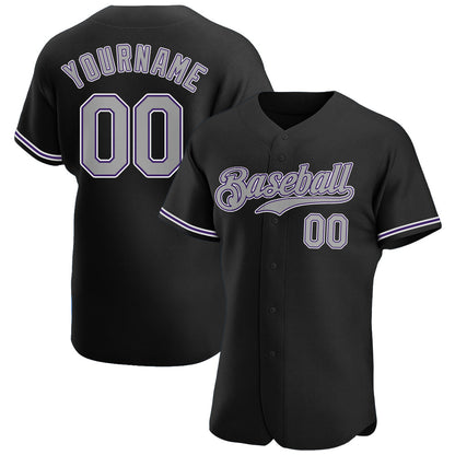 Custom Black Gray-Purple Authentic Baseball Jersey - Sky-Custom